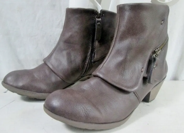 Womens NINE WEST O-ME3Y Vegan Ankle Boot Bootie Shoe BROWN 8