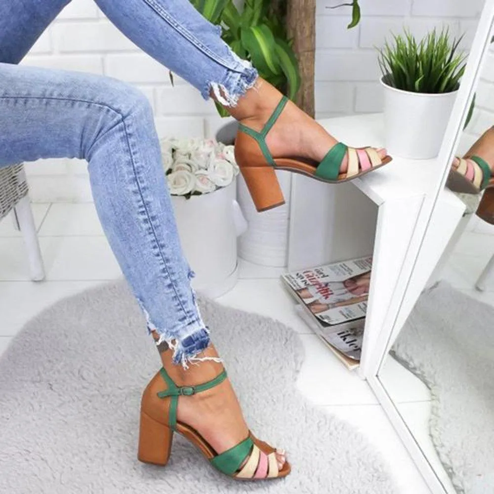 Women's splicing sandals with high heels