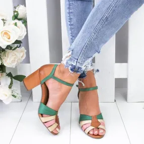 Women's splicing sandals with high heels