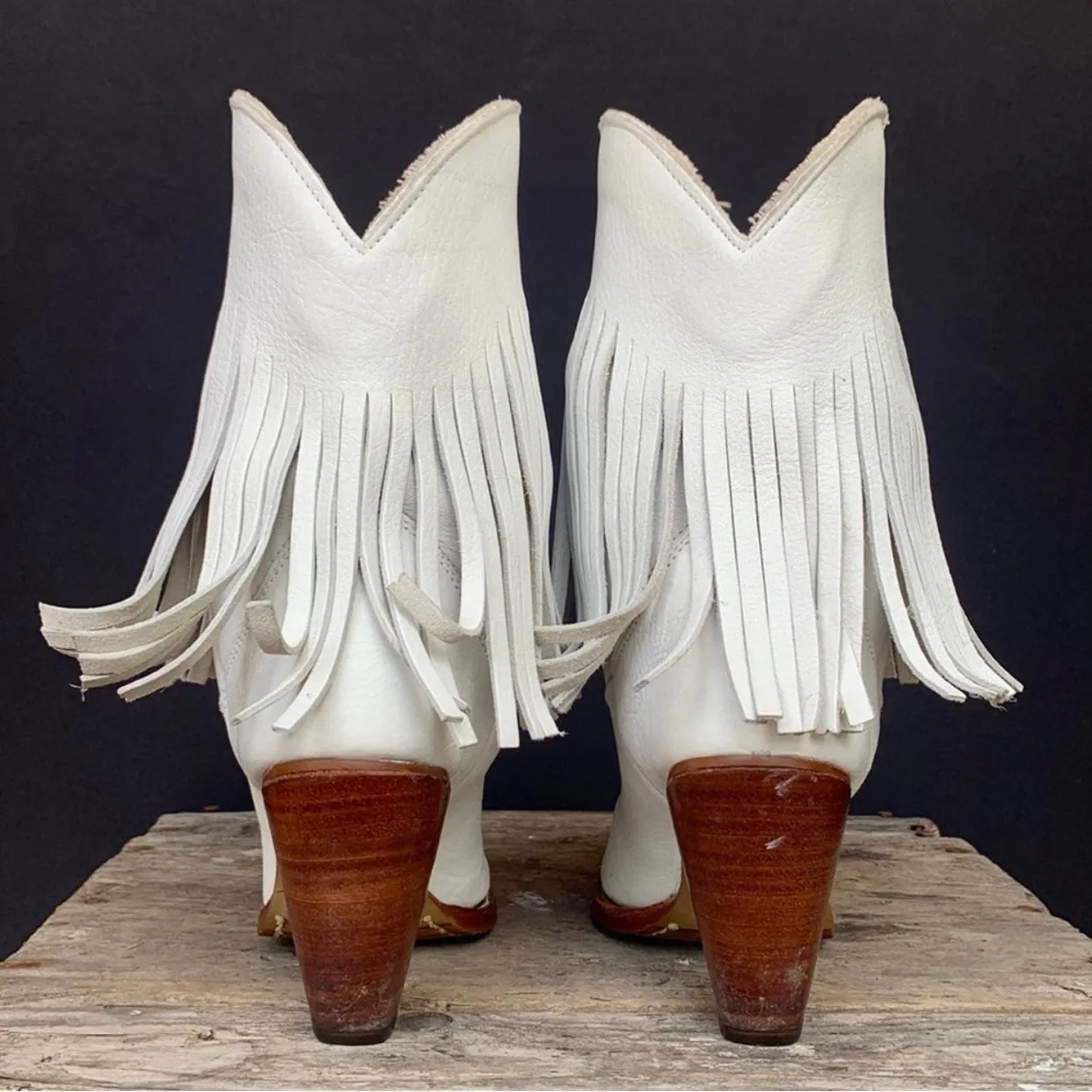 ZODIAC Vintage White Fringe Leather Cowgirl Cowboy Western Boots